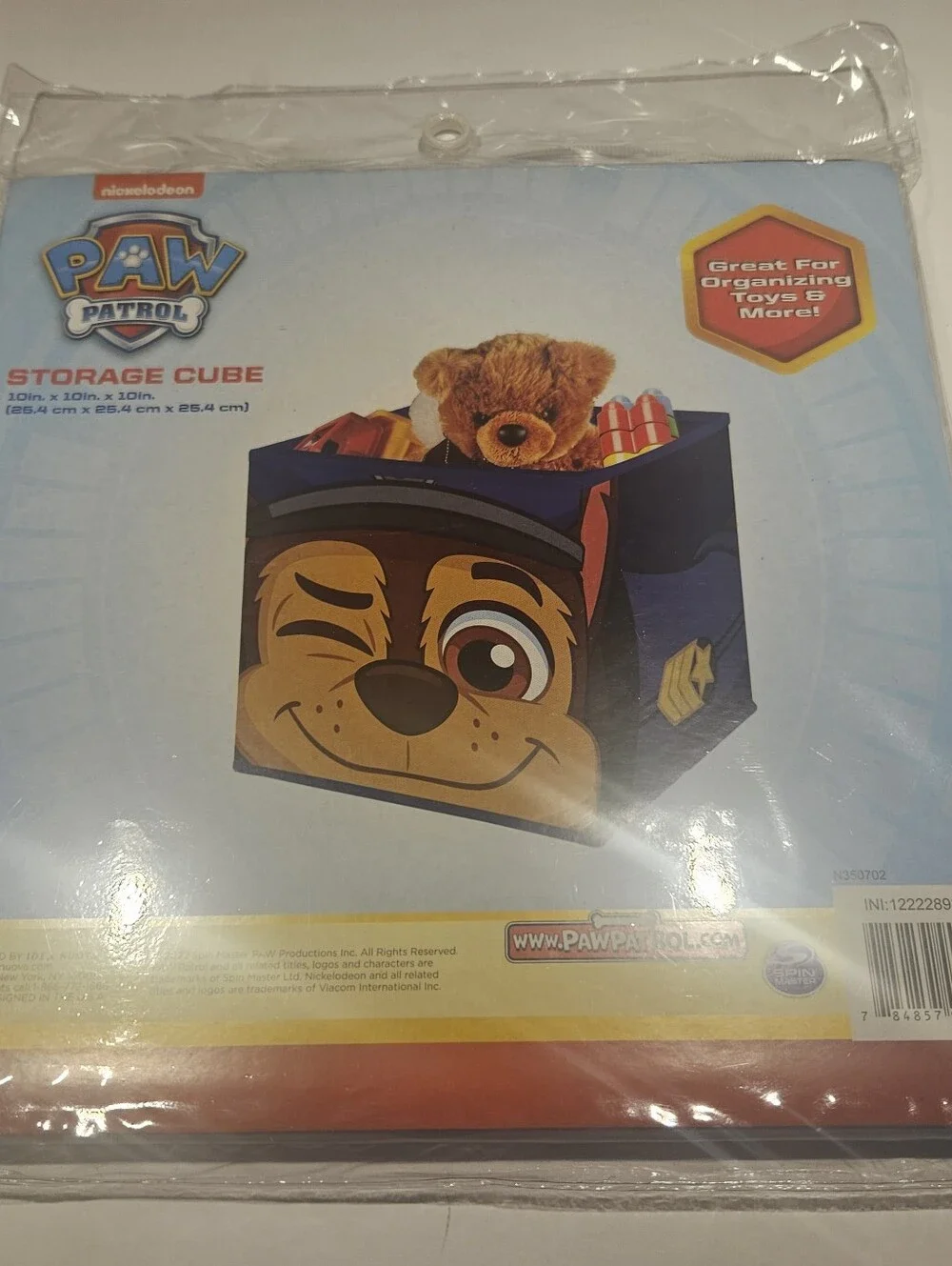 Paw Patrol Blue & Yellow Character Storage Cube Chase Face Design 10x10x10 NEW